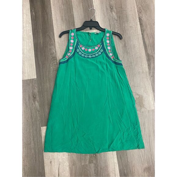 JODIFL Green Embroidered Pink Floral Sun Dress Size Medium - Picture 2 of 8